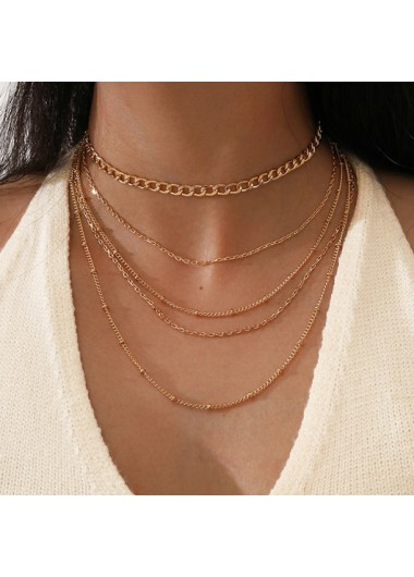 Rosewe Fashion Layered Design Metal Detail Gold Necklace Set - One Size