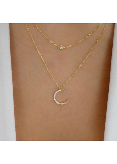 Rosewe Fashion Gold Moon Pendant Rhinestone Design Necklaces Set - One Size