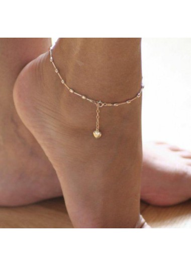 Rosewe Chic Gold Heart Pendant Metal Detail Anklet - One Size