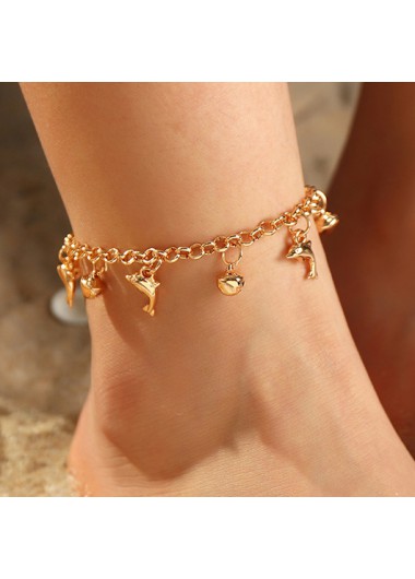 Rosewe Chic Gold Dolphin Pendant Metal Detail Anklet - One Size