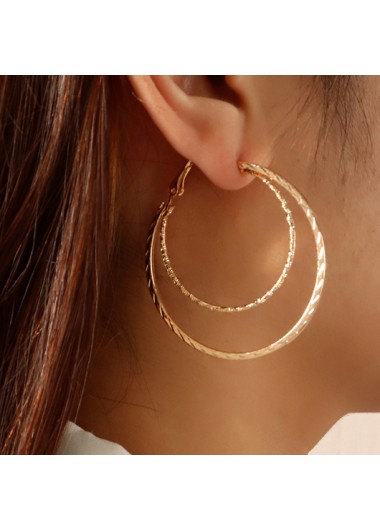 Rosewe Chic Gold Double Circle Design Metal Earrings - One Size