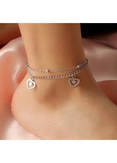 Rosewe Chic Silver Heart Pendant Metal Detail Anklet - One Size