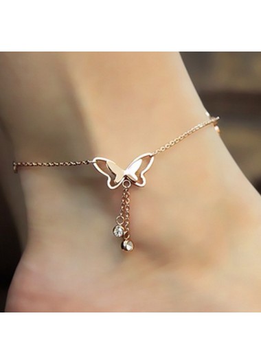 Rosewe Chic Silver Butterfly Design Rhinestone Detail Anklet - One Size