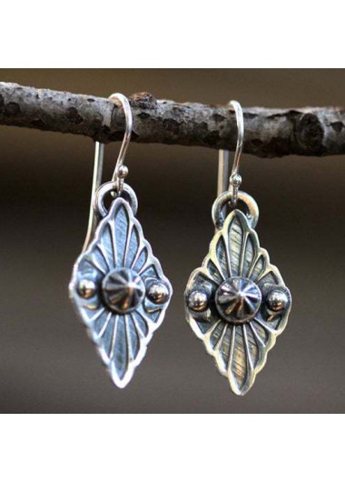 Rosewe Chic Metal Detail Retro Geometric Design Silver Earrings - One Size