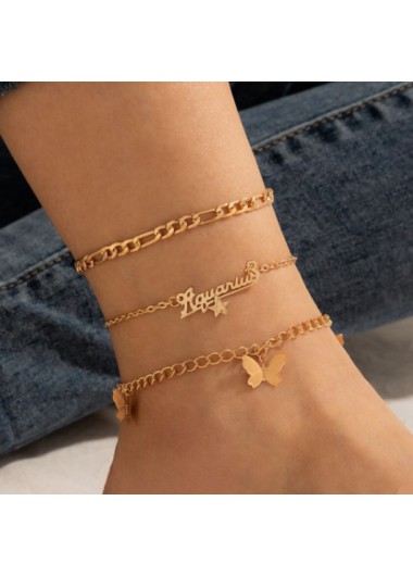 Rosewe Chic Butterfly and Letter Design Gold Anklet Set - One Size