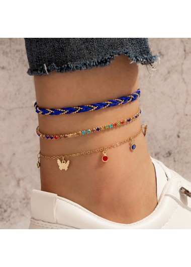 Rosewe Chic Multi Color Layered Rhinestone Anklet Set - One Size
