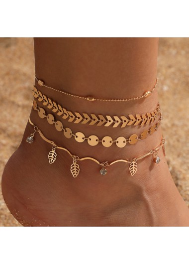 Rosewe Chic Layered Leaf Design Gold Anklet Set - One Size