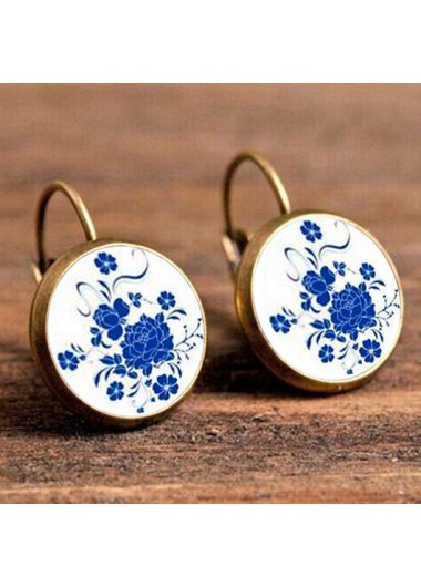 Rosewe Chic Metal Detail Porcelain Design Blue Earrings - One Size