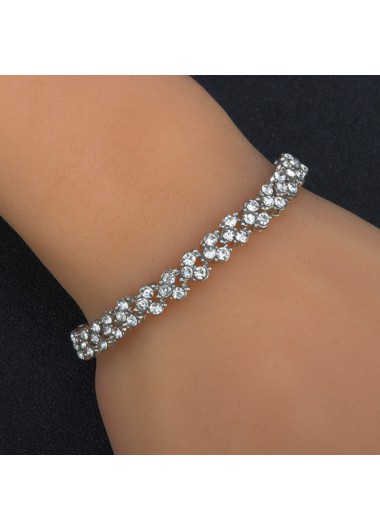 Rosewe Stylish Rhinestone Design Metal Detail Silver Bracelet - One Size