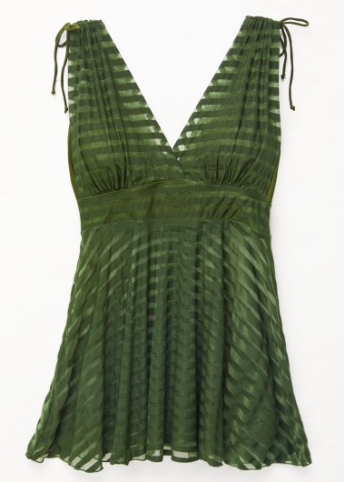 Rosewe Mesh Stitching Plus Size Olive Green Swimdress Top - 2X