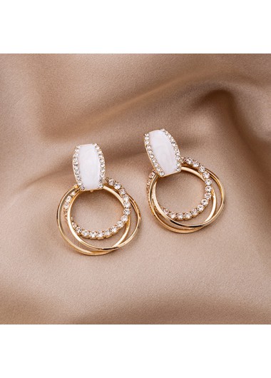 Rosewe Chic Gold Rhinestone Detail Circle Design Earrings - One Size
