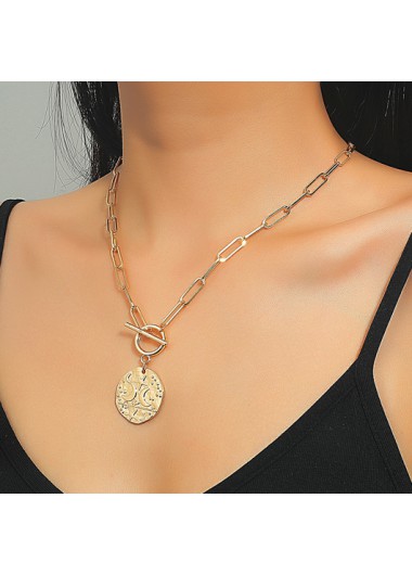 Rosewe Fashion Star and Moon Design Metal Detail Gold Necklace - One Size