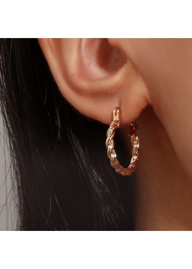 Rosewe Chic Twist Design Circle Detail Metal Gold Earrings - One Size