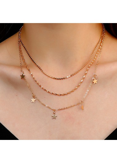 Rosewe Fashion Layered Star Design Metal Detail Gold Necklace - One Size