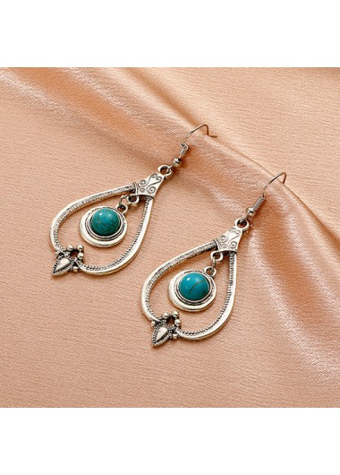 Rosewe Chic Turquoise Waterdrop Design Metal Detail Earrings - One Size