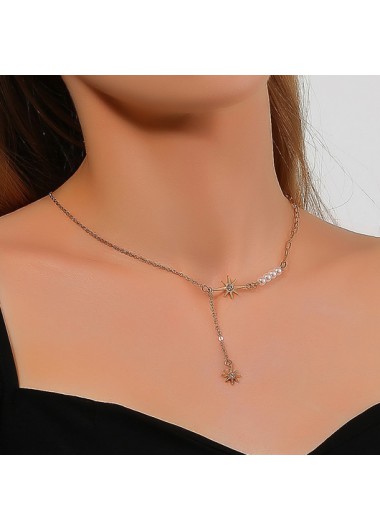 Rosewe Fashion Pearl Design Gold Star Pendant Necklace - One Size