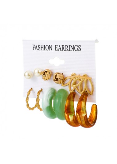 Rosewe Chic Gold Pearl Metal Detail Earring Set - One Size
