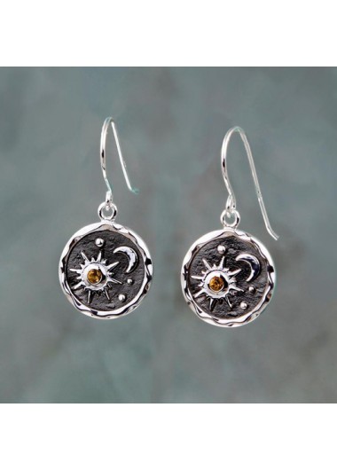 Rosewe Chic Silver Sun and Moon Design Circle Detail Earrings - One Size