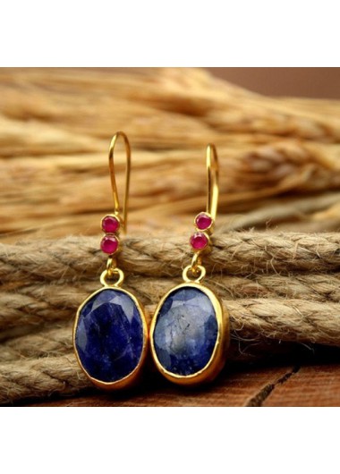 Rosewe Chic Gemstone Blue Oval Metal Detail Earrings - One Size