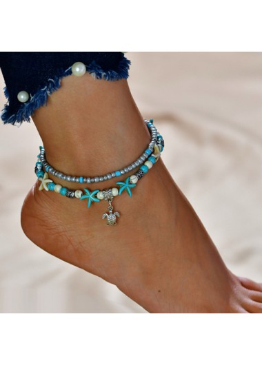 Rosewe Chic Turquoise Starfish and Turtle Design Anklet - One Size
