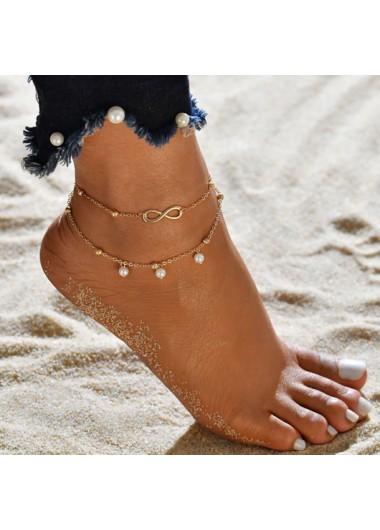 Rosewe Chic Gold Layered Design Pearl Pendant Anklet - One Size