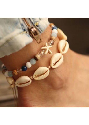 Rosewe Chic Braided Multi Color Conch Detail Anklet Set - One Size