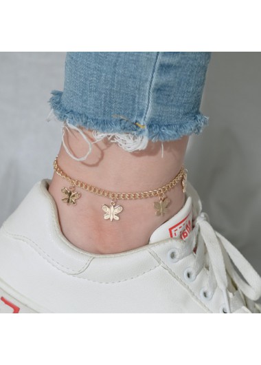 Rosewe Chic Gold Butterfly Pendant Metal Detail Anklet - One Size