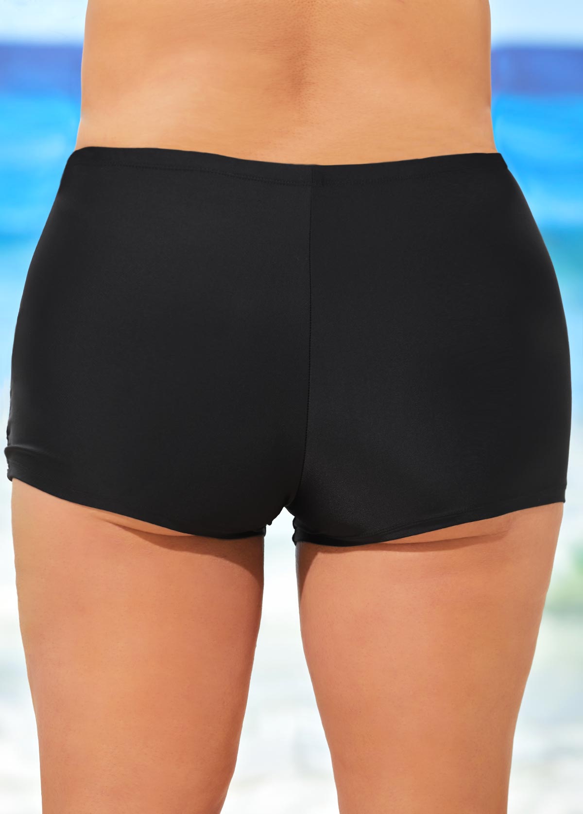 Black Plus Size Layered Striped Swimdress and Shorts