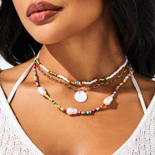 Rainbow Color Beads Pearl Bohemia Necklace Set