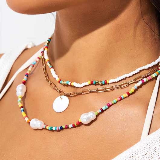 Rainbow Color Beads Pearl Bohemia Necklace Set