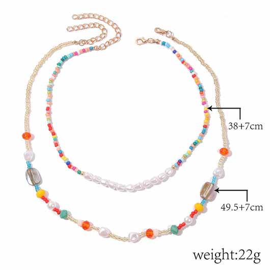 Rainbow Color Beads Bohemia Pearl Necklace Set