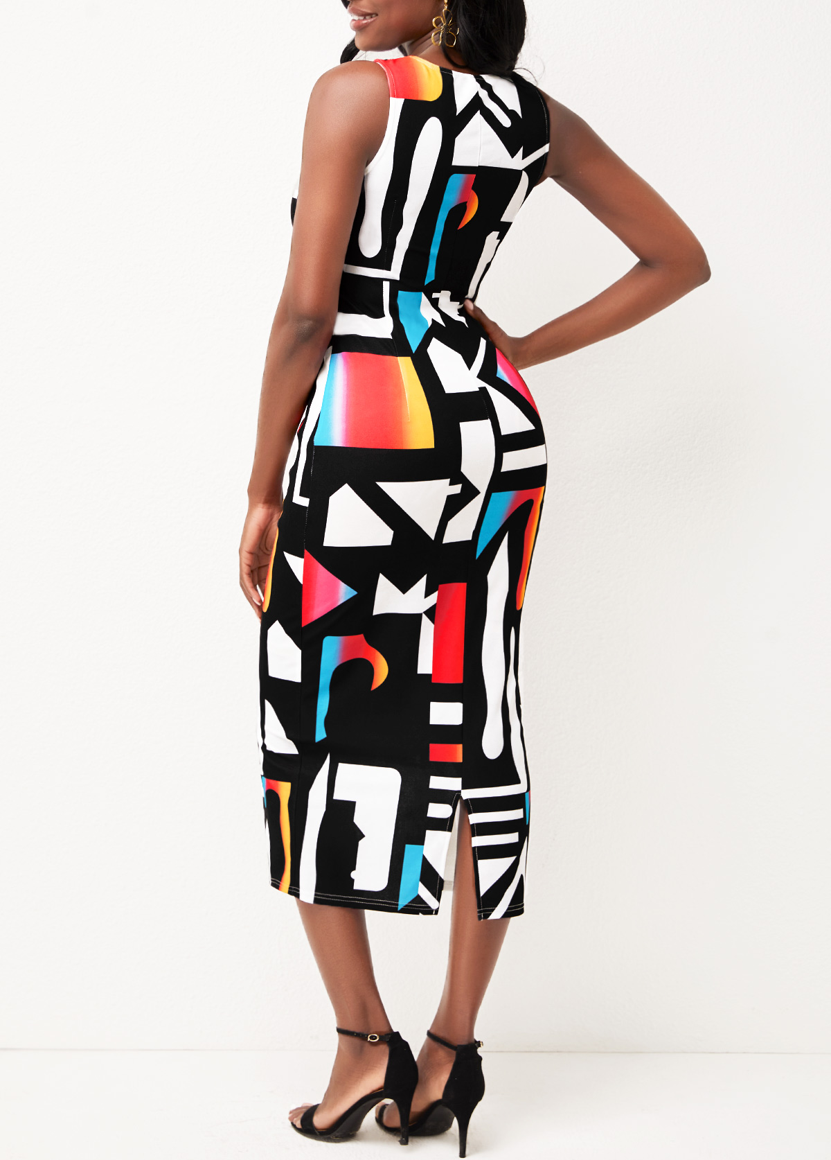 Geometric Print V Neck Multi Color Dress