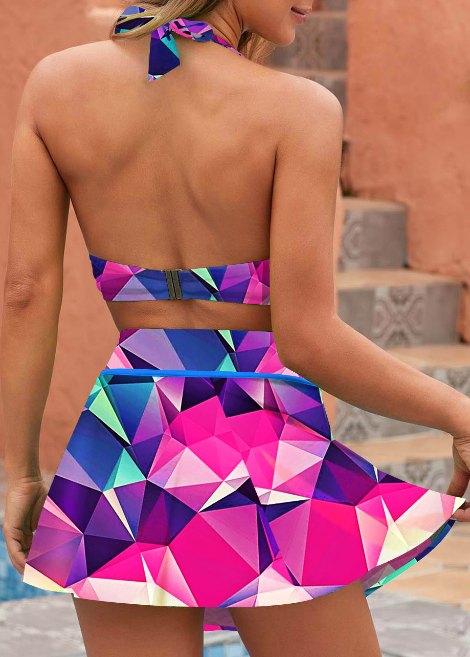 Geometric Print High Waist Halter Bikini Set