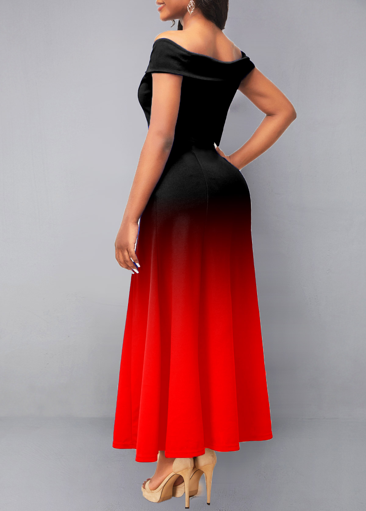 Ombre Off Shoulder Red Maxi Dress