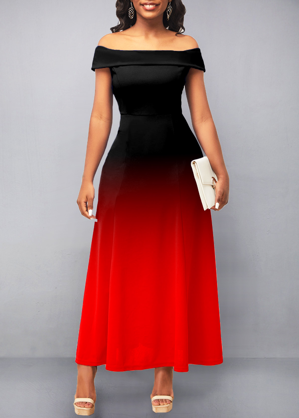 Ombre Off Shoulder Red Maxi Dress