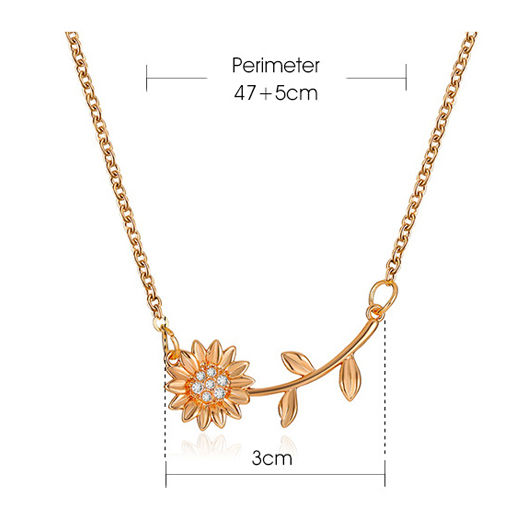 Sunflower Design Gold Rhinestone Metal Detail Necklace