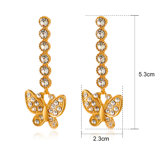 Rhinestone Butterfly Design Gold Metal Detail Earrings