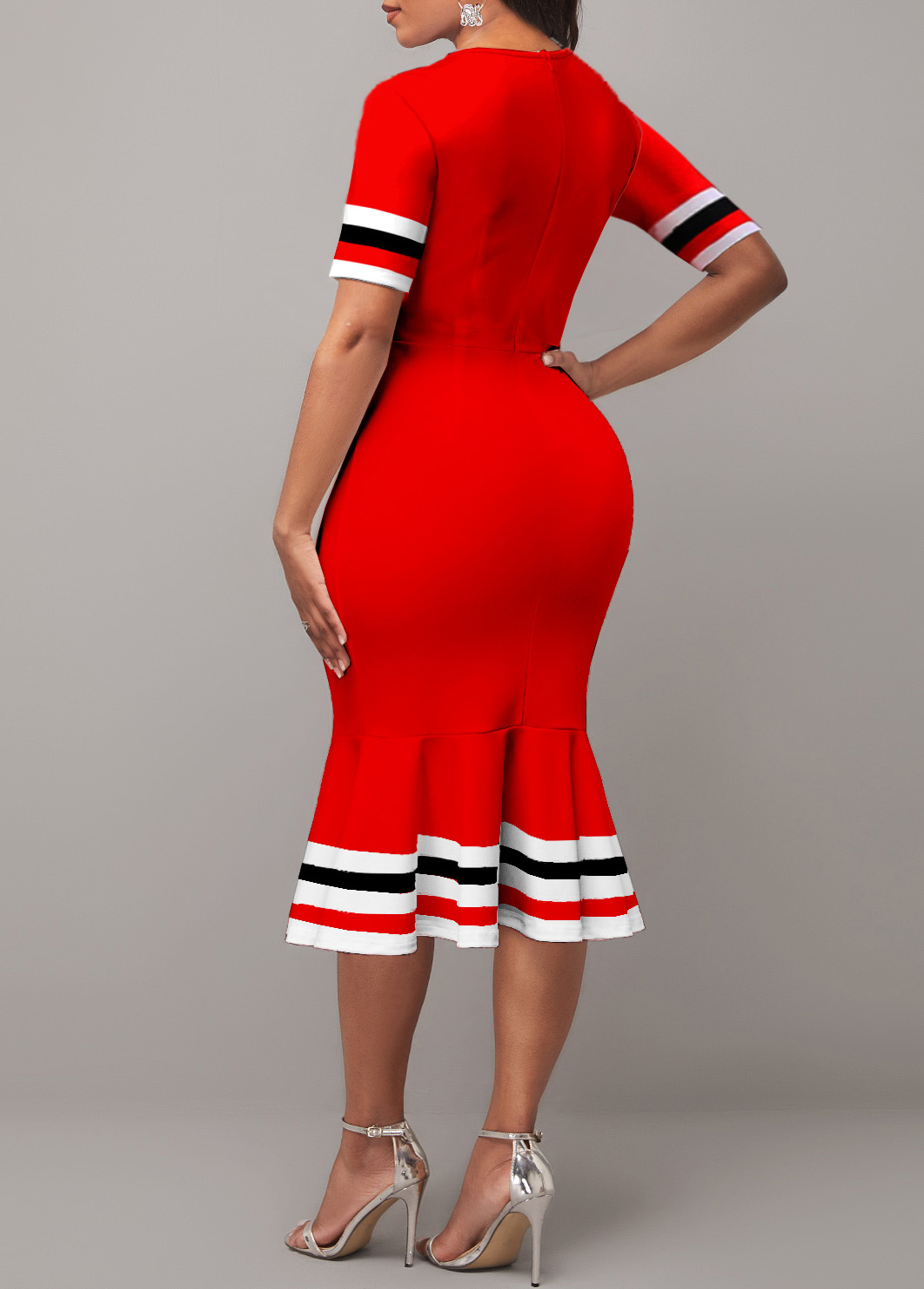Red Stripe Print Short Sleeve Dress