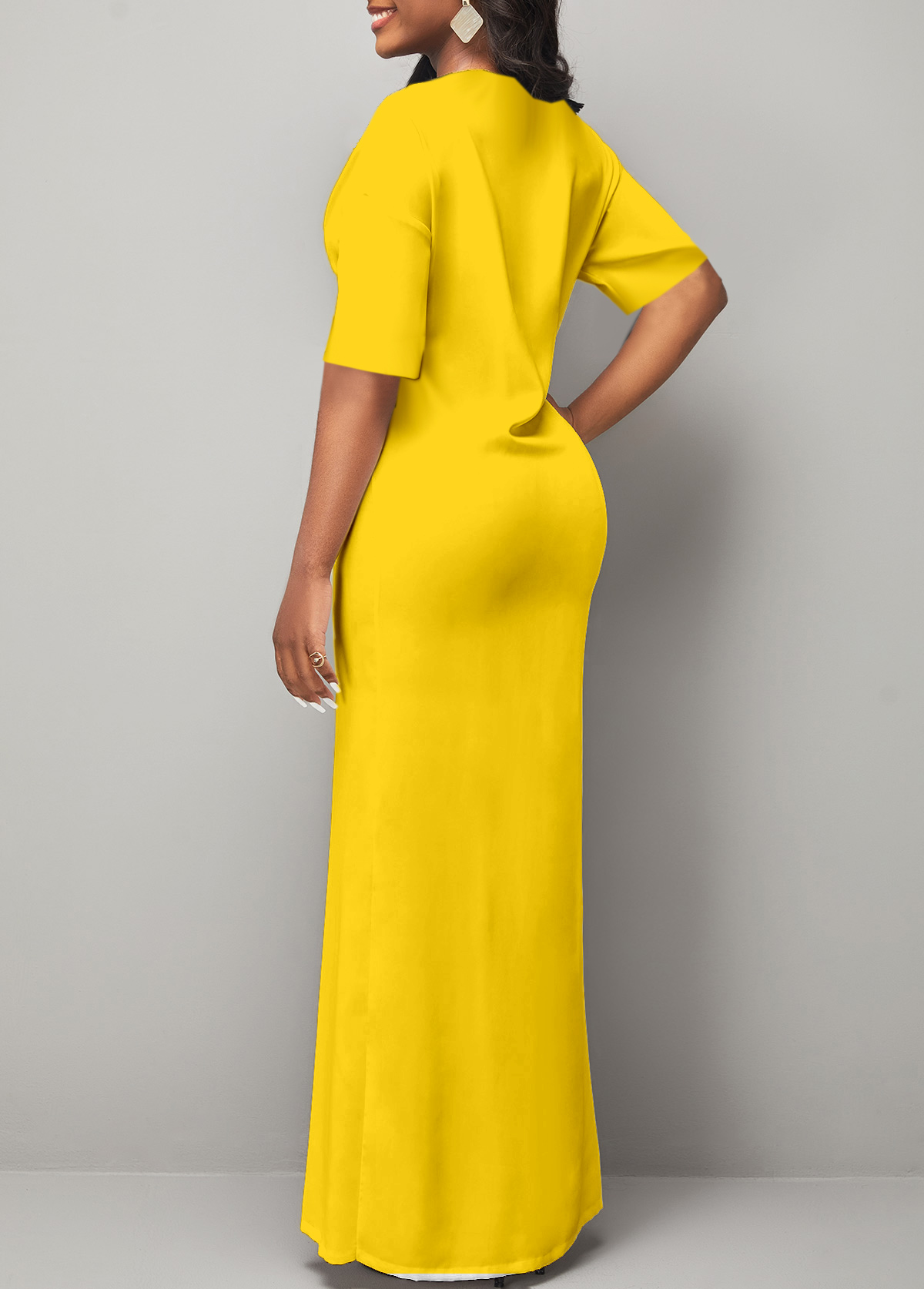 Tribal Print Front Slit Yellow Maxi Dress