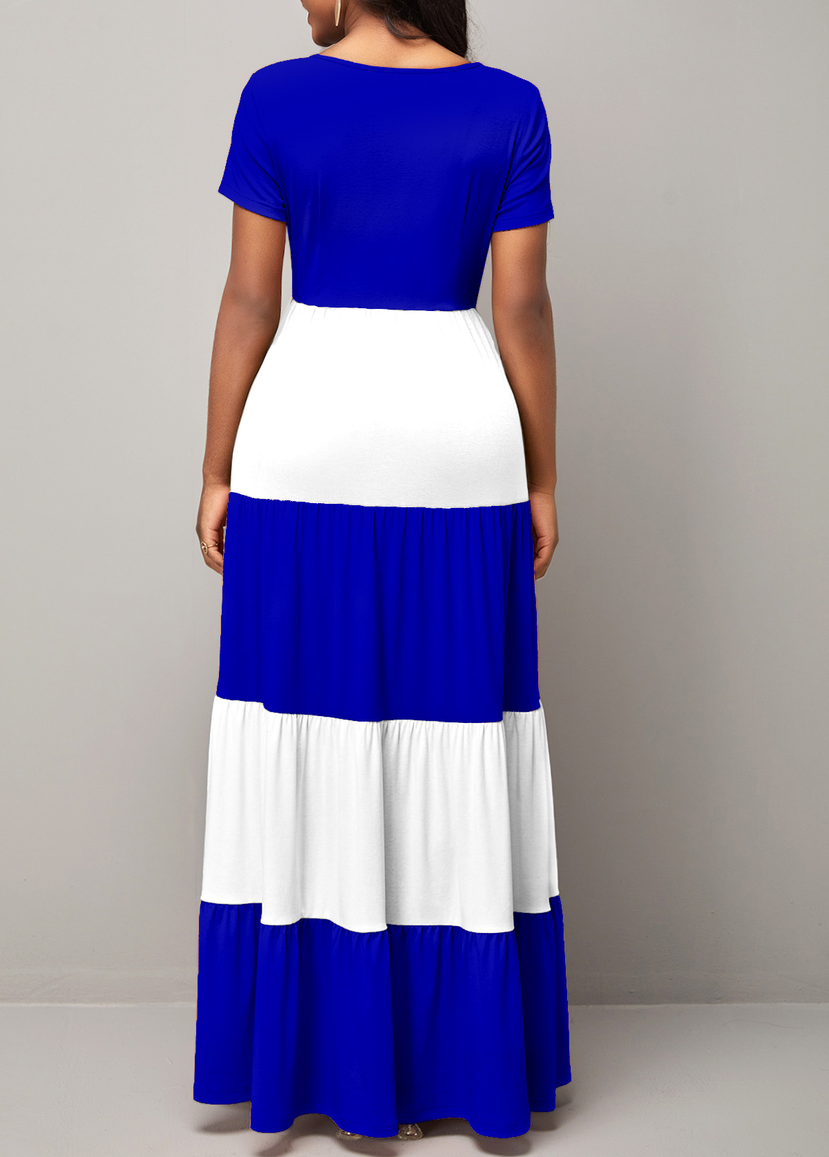 Color Block Short Sleeve Round Neck Maxi Dress