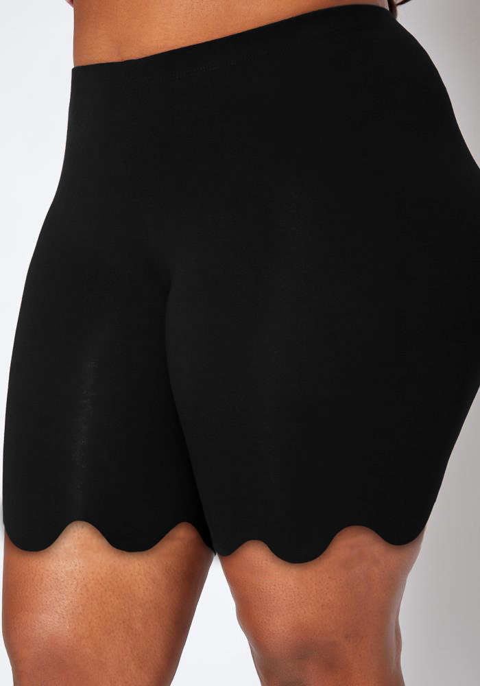 Plus Size Wavy Edge High Waisted Black Swim Shorts