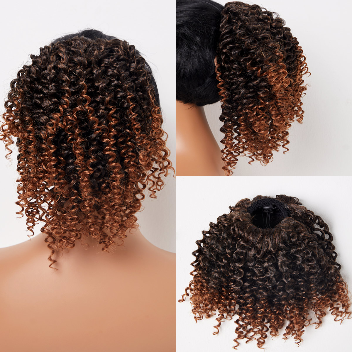 Curly Short Brown Ponytail Wig for Women