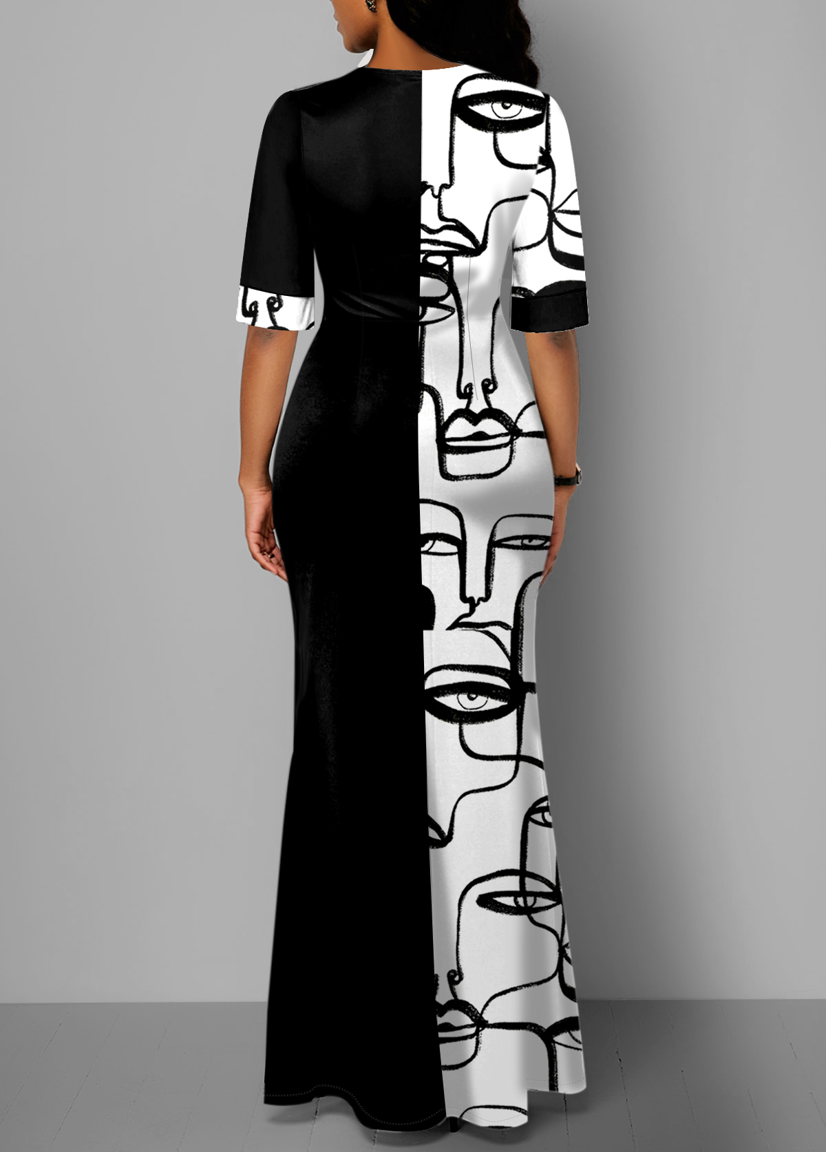 Figure Print Pocket Black Maxi Dress