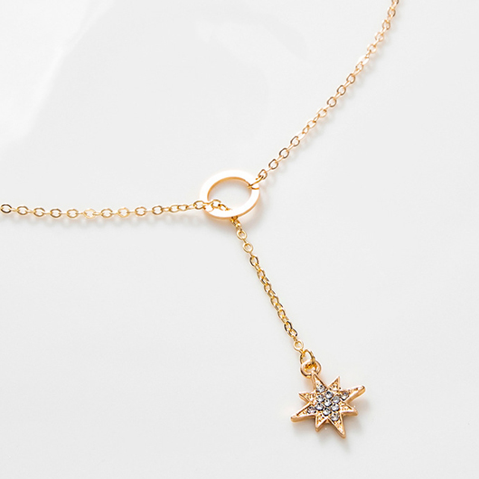 Rhinestone Star Pendant Gold Metal Necklace