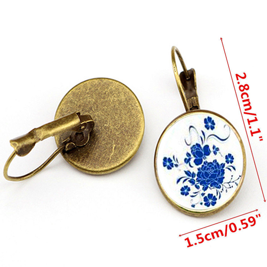 Metal Detail Porcelain Design Blue Earrings