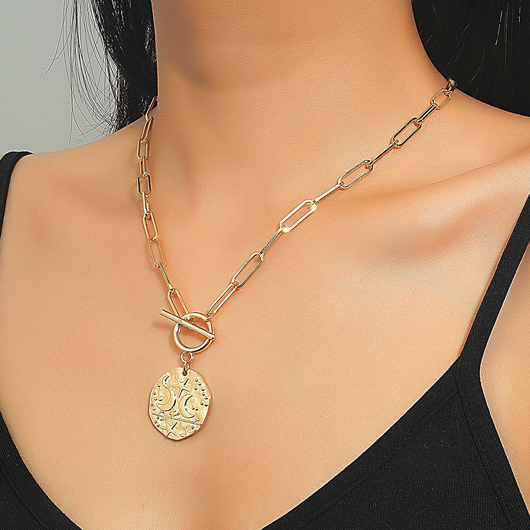Star and Moon Design Metal Detail Gold Necklace