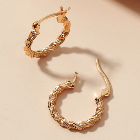 Twist Design Circle Detail Metal Gold Earrings