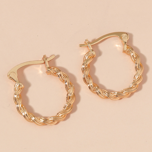 Twist Design Circle Detail Metal Gold Earrings