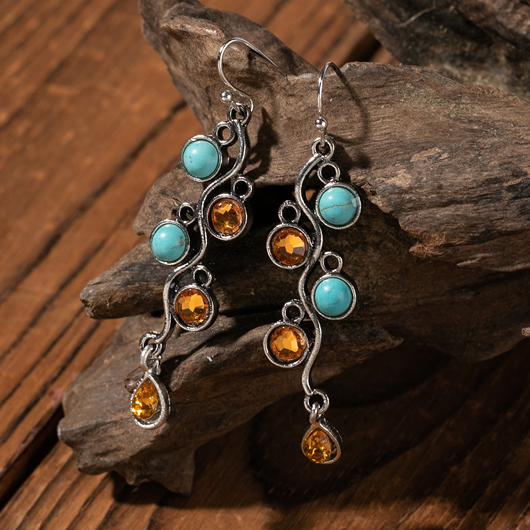 Color Block Turquoise Design Rhinestone Detail Earrings