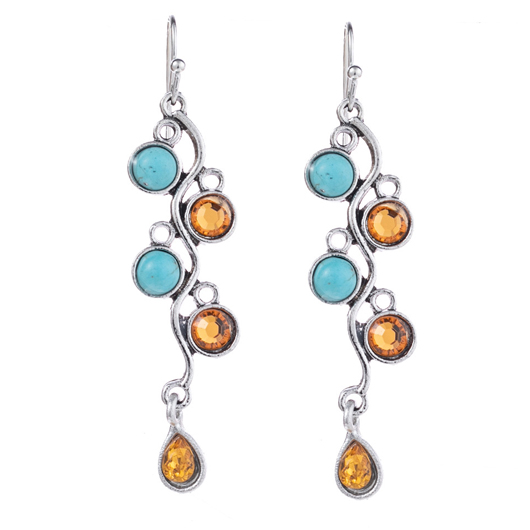 Color Block Turquoise Design Rhinestone Detail Earrings